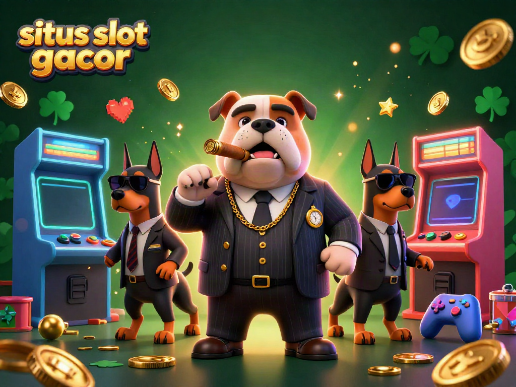 Experience the excitement of situs slot gacor with a vibrant 3D casino scene featuring a mafia bulldog.