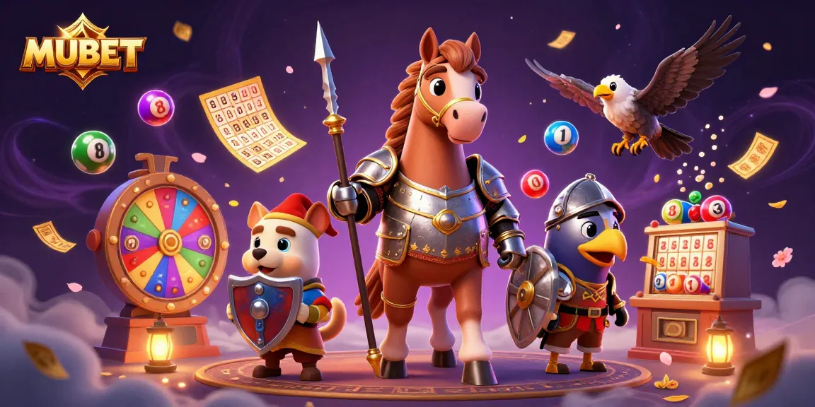 MUBET illustrates an engaging scene with a knight, a puppy, and a falcon in a vibrant casino-themed setting.