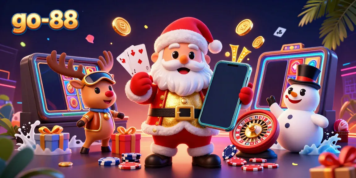 Experience thrilling jackpots with go-88, featuring Santa and friends in a vibrant casino scene.