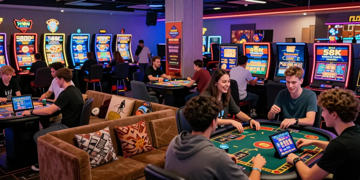 KO66 gaming community scene showcasing diverse players enjoying slots and table games in a vibrant casino atmosphere.