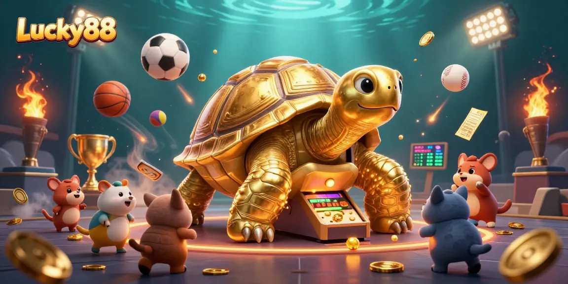 Experience thrilling gameplay at Lucky88 with a festive atmosphere filled with sports elements and golden rewards.