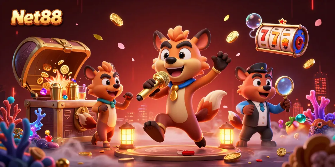 Experience exciting games at Net88 with 3D cartoon hyenas in a vibrant casino club.