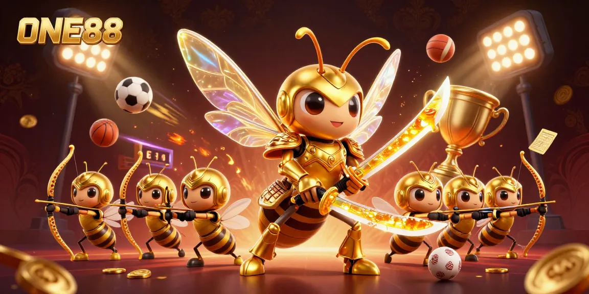 Experience the thrill of sports betting at ONE88 with vibrant 3D elements and dynamic characters.