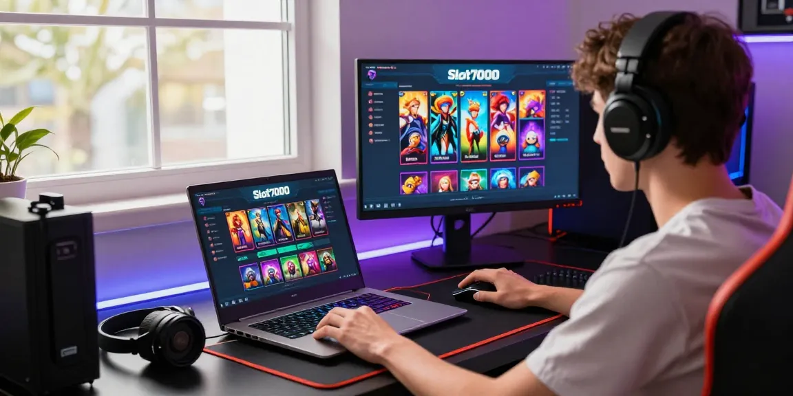 Engaging gaming experience on Slot7000 platform with vibrant setup and accessories